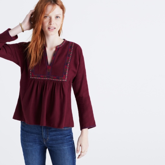 Madewell Tops - Madewell Embroidered Popover Peasant Top Dolman